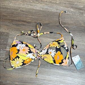 EIDON | Floral Black and Orange Bikini Top size large